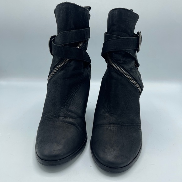 AllSaints TEJUS Ladies Black Leather Buckle Western Ankle - Picture 11 of 12